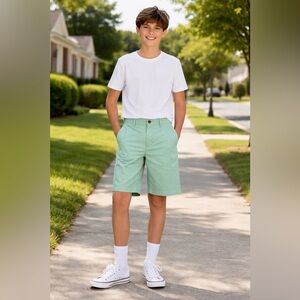 JK Khaki Boys Mint Green Chino Shorts Size 16 100% Cotton Adjustable Waist